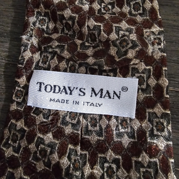 Vintage Today's Man Made in Italy Silk Brown Artsy Neck Tie - Picture 3 of 4